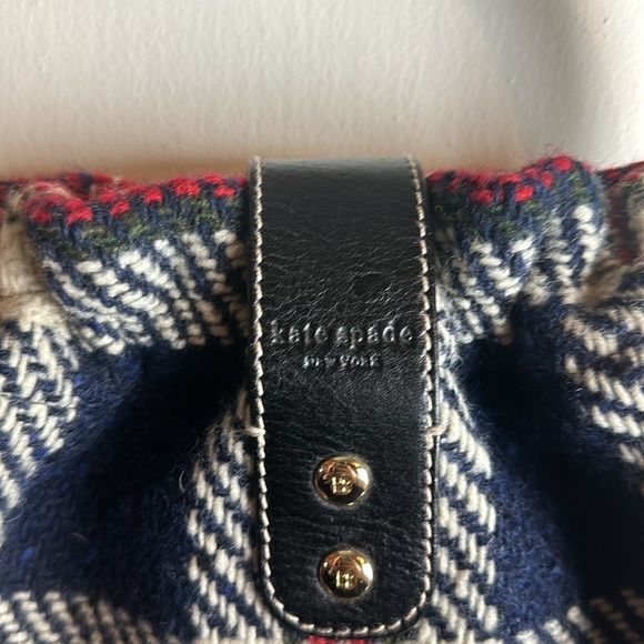 Kate Spade wool plaid wooden handle bag - Picture 3 of 5